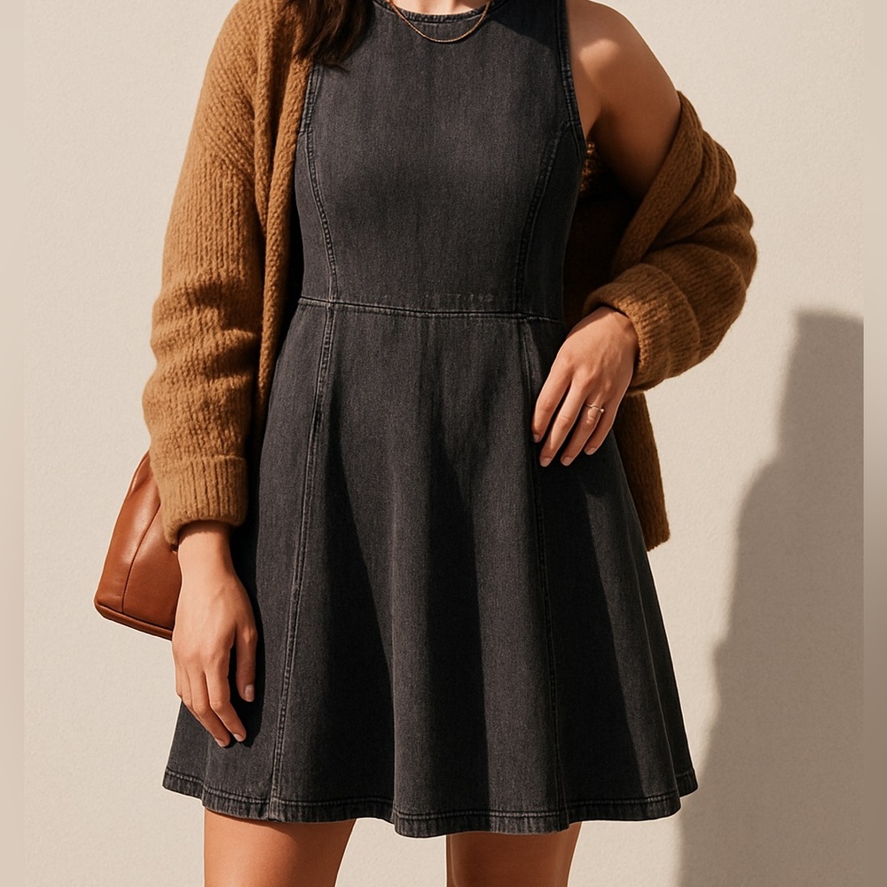 Ralph Lauren‎ Stretch Denim Sleeveless Boatneck Washed Black Dress Size 14